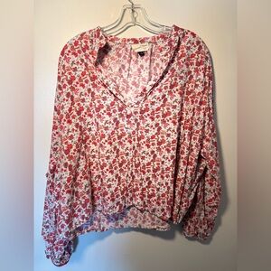 Universal Thread Boho Hippie Peasant Top Cotton Red & White Floral